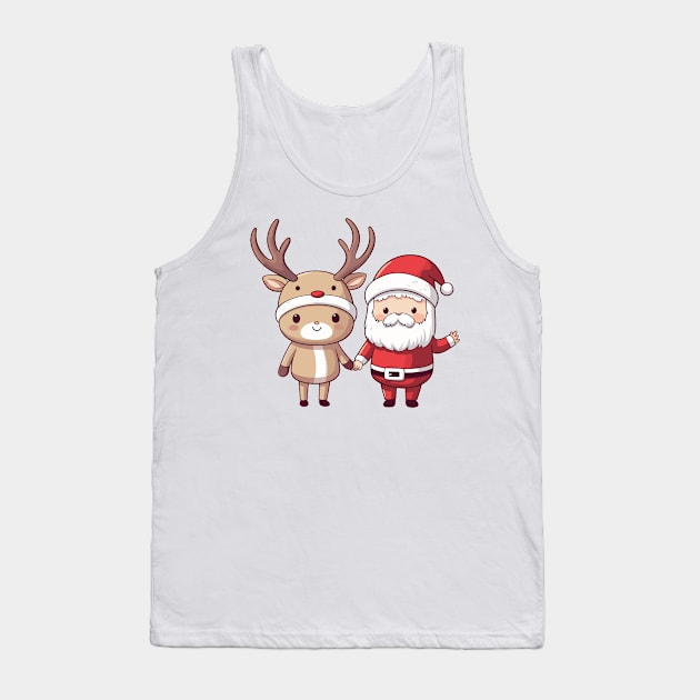 Santa and Rudolph hand in hand Tank Top by Retroprints